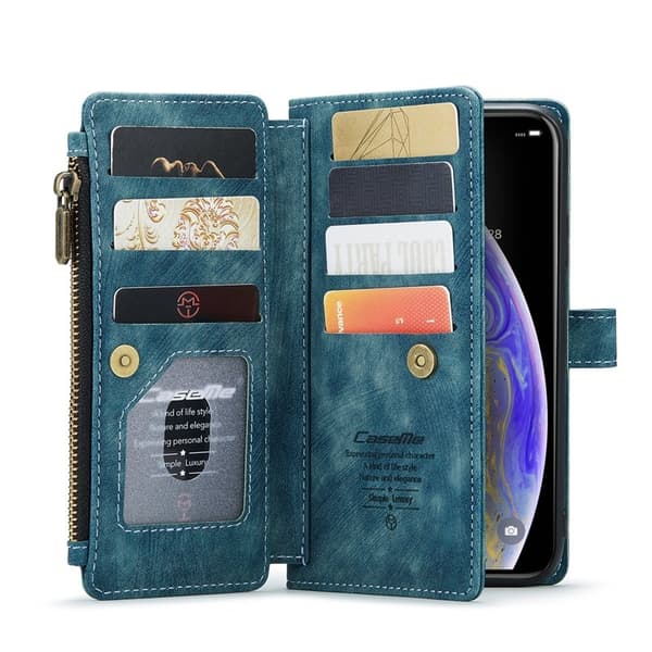 CASEME Konstläder Plånboksfodral för iPhone XS Max med Rem - Grön