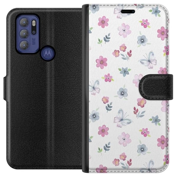 Pung Taske til Motorola Moto G60S med blomster og sommerfugle