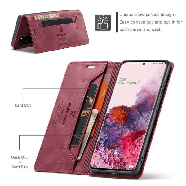 AUTSPACE A01 Plånboksfodral för Samsung Galaxy S20 Konstläder - Röd