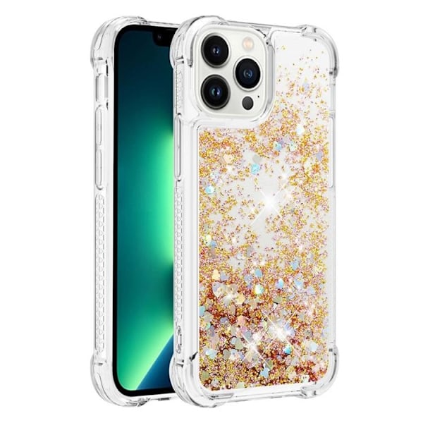 iPhone 14 Pro Max Skal Liquid Floating Glitter - Guld Guld