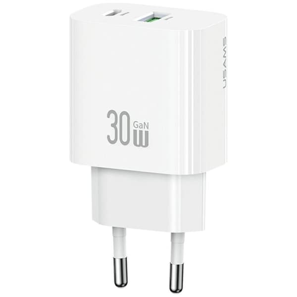 USAMS Hurtigoplader 30W 1xUSB-C 1xUSB-A CC316 - Hvid Vit