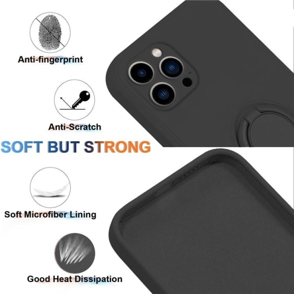 iPhone 15 Pro Max Mobilskal Ringhållare Liquid Silikon - Svart
