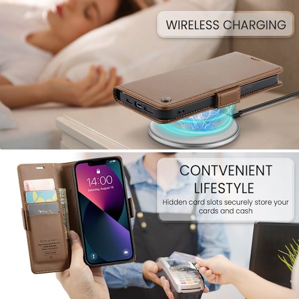 CASEME Plånboksfodral Konstläder för iPhone 13 RFID-Skydd - Brun
