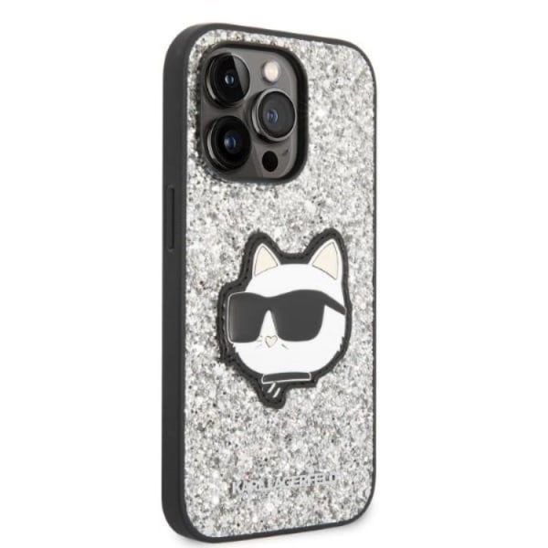 Karl Lagerfeld iPhone 14 Pro Cover Glitter Choupette Patch - Sølv