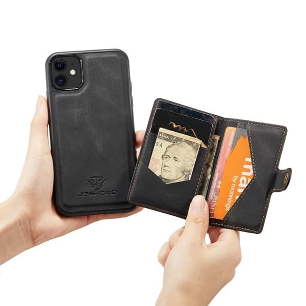 JEEHOOD Detachable Wallet Mobilskal för iPhone 11 - Svart