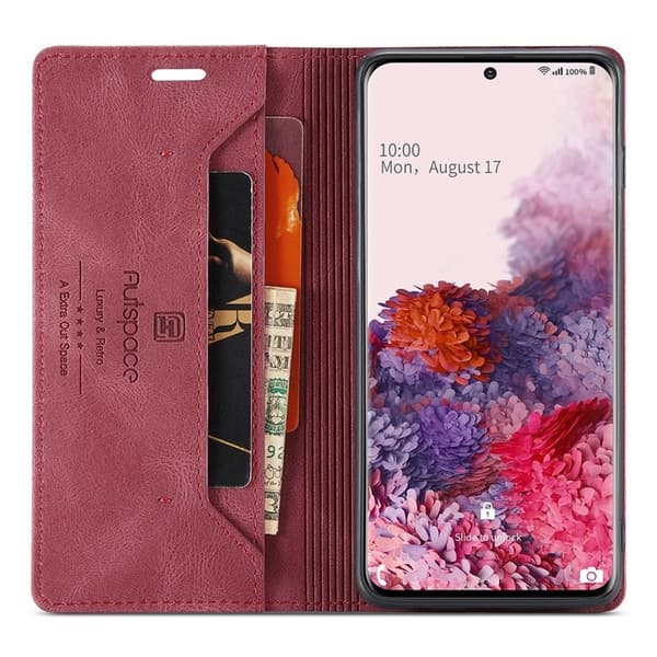 AUTSPACE A01 Plånboksfodral för Samsung Galaxy S20 Konstläder - Röd