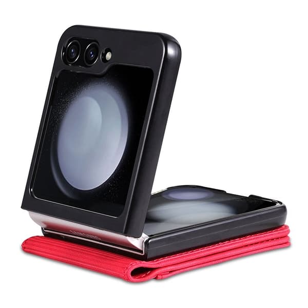AZNS Samsung Galaxy Z Flip5 Plånboksfodral Konstläder - Röd
