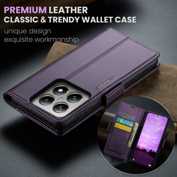 CASEME Xiaomi 14T Pro Plånboksfodral Konstläder RFID-Skydd Lila