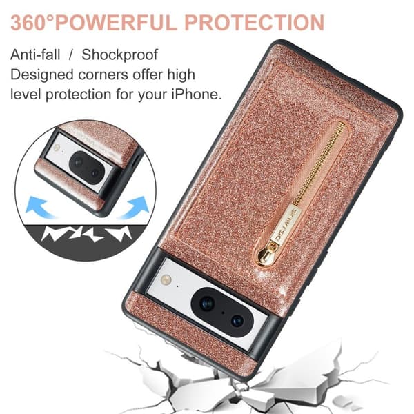 DG.MING M3 Series Konstläder Plånboksfodral för Google Pixel 8 Roséguld