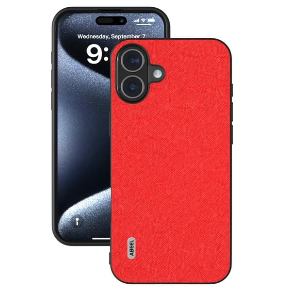 ABEEL Mobilskal till iPhone 16 Plus Äkta Läder Hybrid Röd