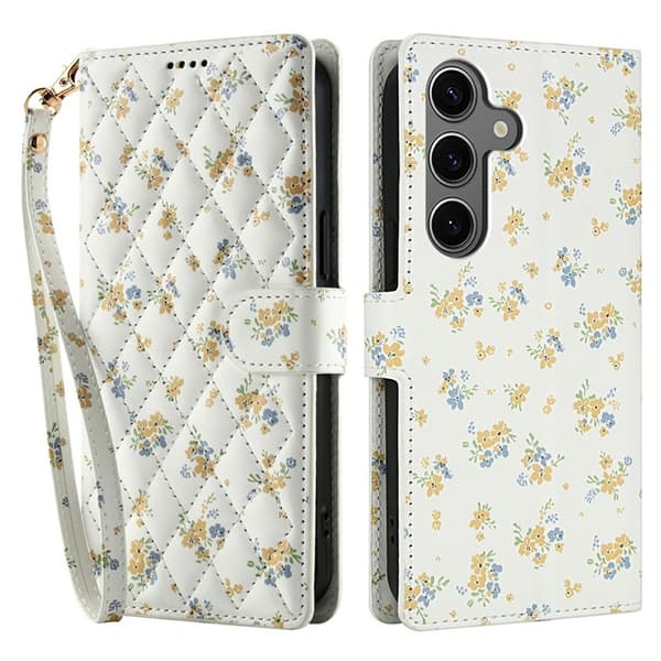 Galaxy S25 Plus - S24 Plus Plånboksfodral Rhombic Floral A5 Vit
