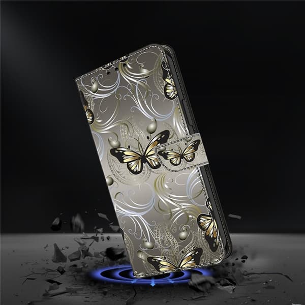 Galaxy A17 5G Konstläder Plånboksfodral Pattern Printing - Lace Butterfly Grå