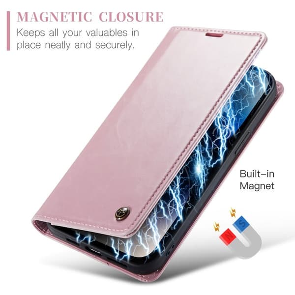 CASEME 003 Plånboksfodral Konstläder iPhone 14 Pro Max Stöd Rosa