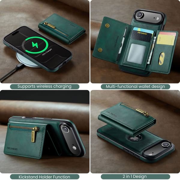 DG.MING M5 Series iPhone Air Plånboksfodral Konstläder Magnetiskt Grön