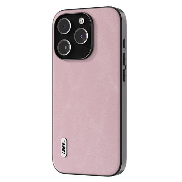 ABEEL Mobilskal till iPhone 15 Pro , Stöttålig Läder, Rosa
