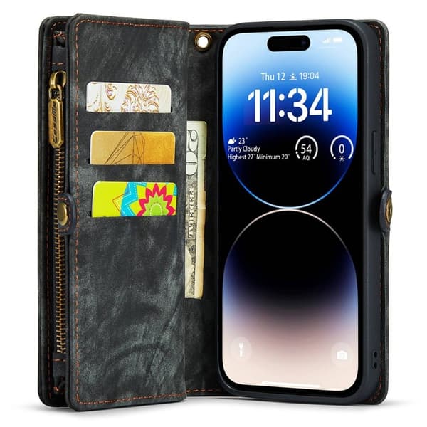CASEME 008 Series iPhone 14 Pro Plånboksfodral Konstläder Svart