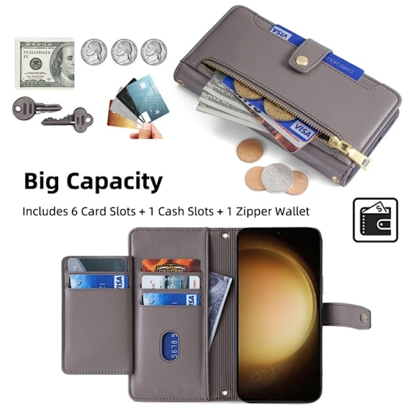 Galaxy S23 Plus Konstläder Plånboksfodral Crossbody - Grå Grå