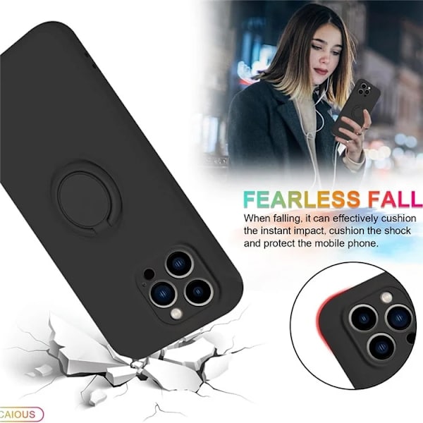 Telefontaske til iPhone 16 Pro Silikone Ring - Sort Black