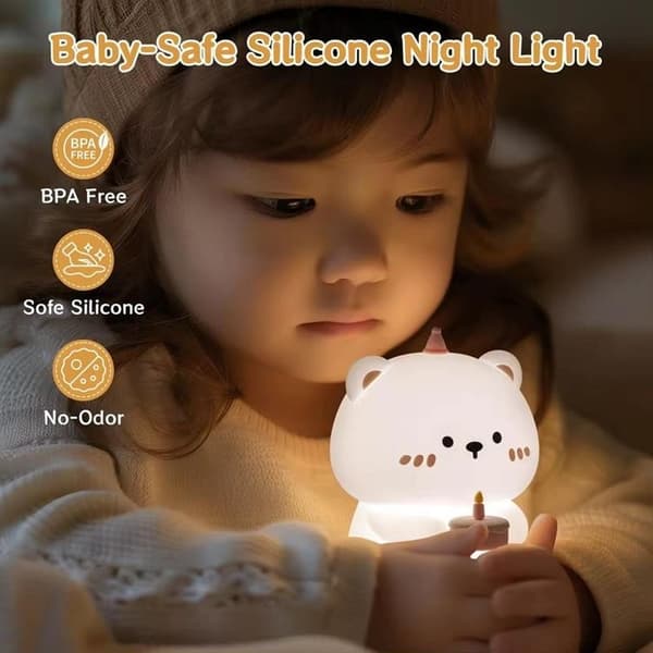 LED Nattlampa Tryck Birthday Teddy Bear Art Deco - Vit Vit