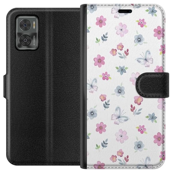Pung Etui til Motorola Moto E22i med Blomster og Sommerfugle