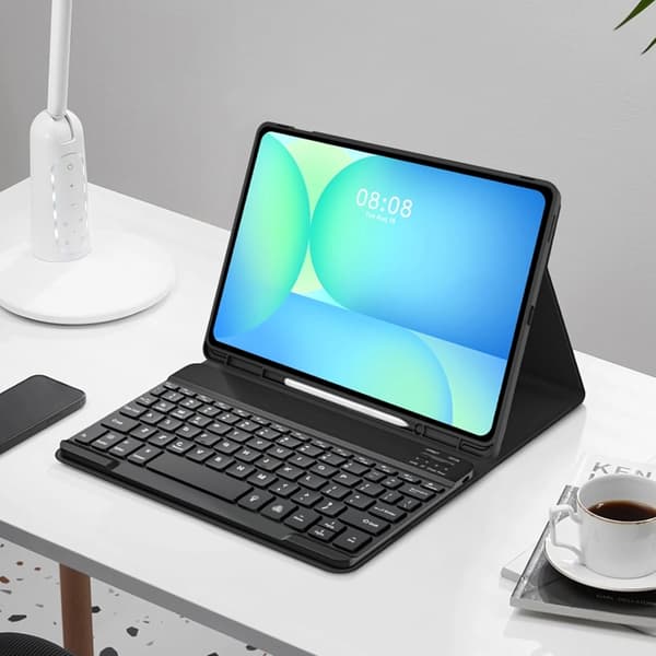Tech-Protect Galaxy Tab S10 FE Plus-taske med engelsk tastatur Svart