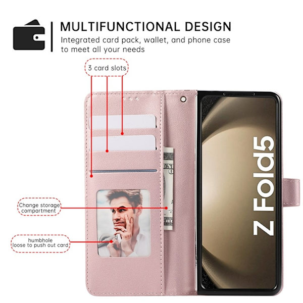 Galaxy Z Fold7 Plånboksfodral 3D Rhombus Grid Imprinted Rosa