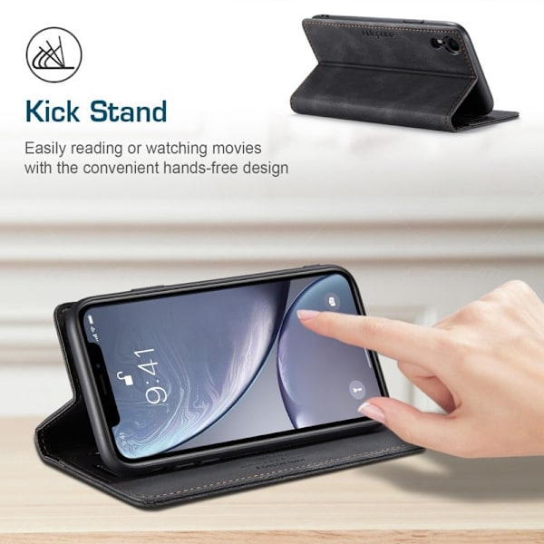 AUTSPACE A01 iPhone XR Plånboksfodral Konstläder - Svart