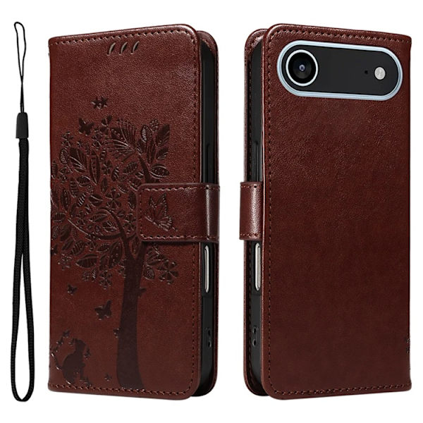 iPhone Air Konstläder Plånboksfodral Tree Pattern - Coffee Brun