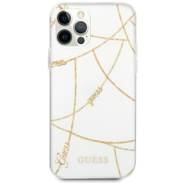Guess Mobilskal till iPhone 12 Pro MagSafe Gold Chain Collection - Vit