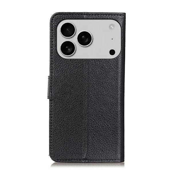 iPhone 17 Pro Max Plånboksfodral Litchi Texture - Svart Svart