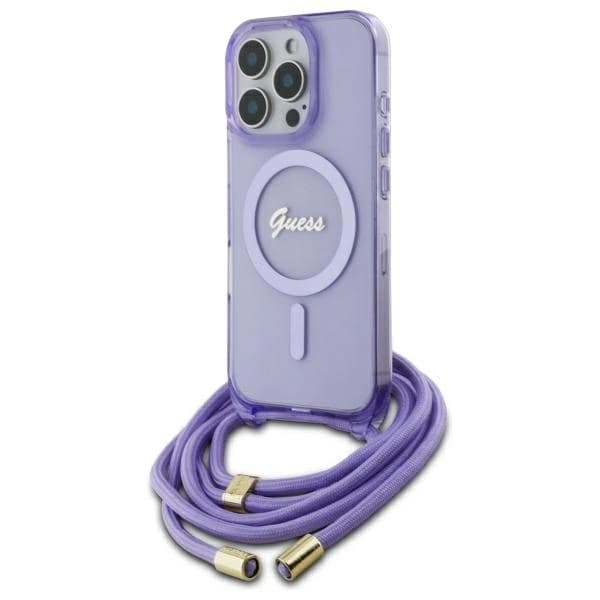 Guess Telefontaske til iPhone 16 Pro Max MagSafe Crossbody Cord Script - Lilla Lila
