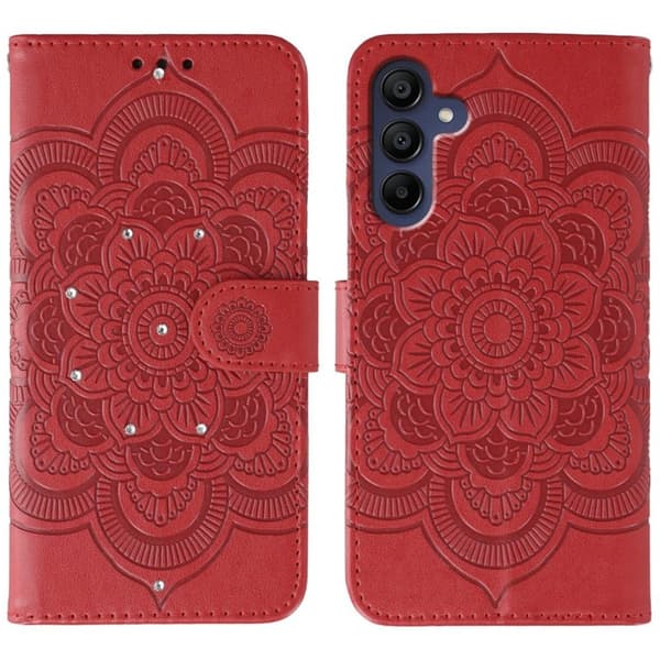 Samsung Galaxy S26 Plus Skal PU Läder Mandala Mönster - Röd