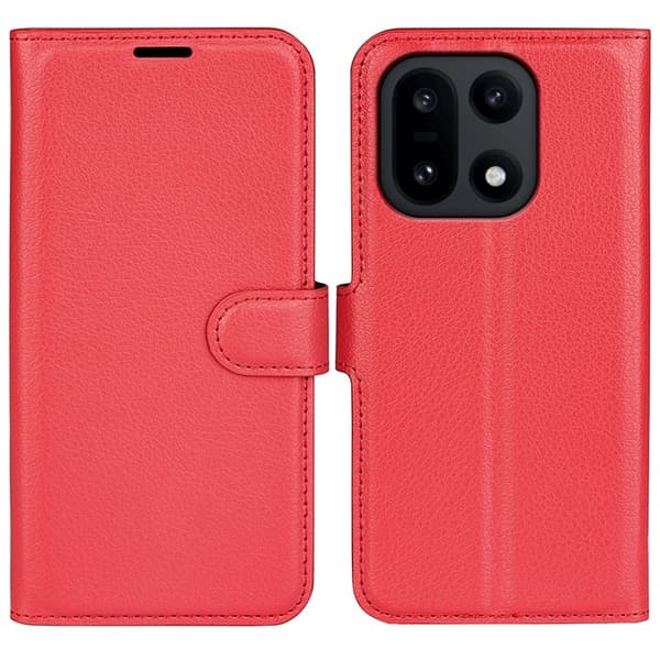 AMORUS OnePlus 15 Konstläder Plånboksfodral Litchi Shockproof Röd