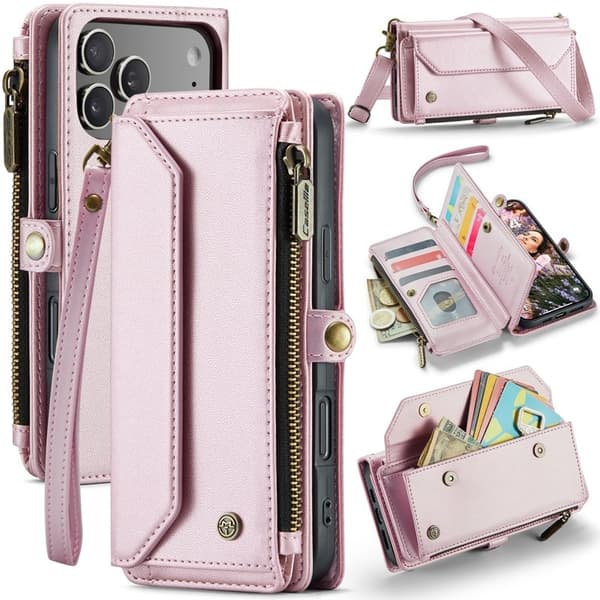 CASEME Plånboksfodral Konstläder för iPhone 17 Pro Max - Rosa