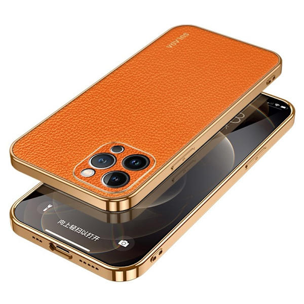 SULADA Mobilskal till iPhone 15 Pro Max Electroplating PU Läder Orange