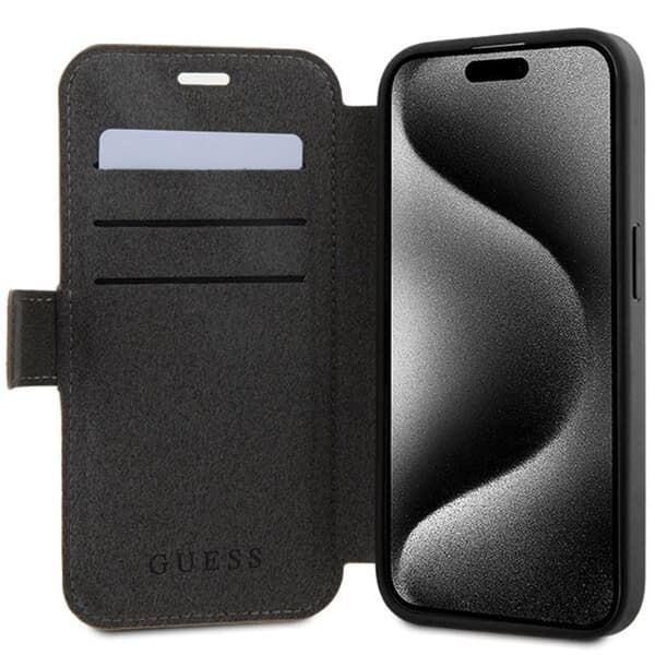 Guess iPhone 15 Pro Plånboksfodral Metall Logo - Brun Brun