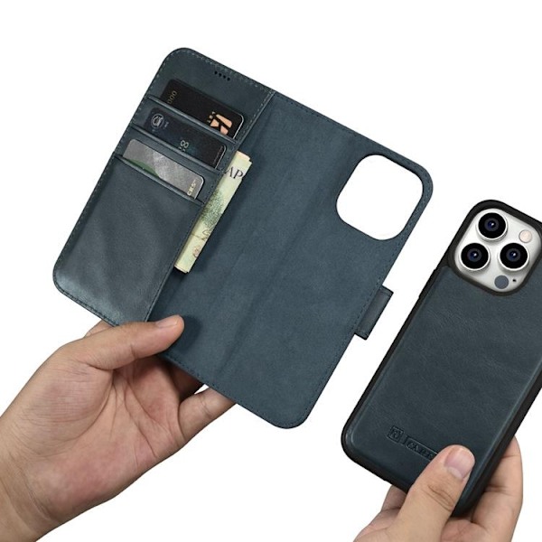iCarer iPhone 14 Pro Max Plånboksfodral Äkta Läder 2in1 Anti-RFID - Blå