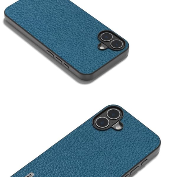 ABEEL Mobilskal till iPhone 16 TPU + Äkta Läder Skydd - Blå Blå