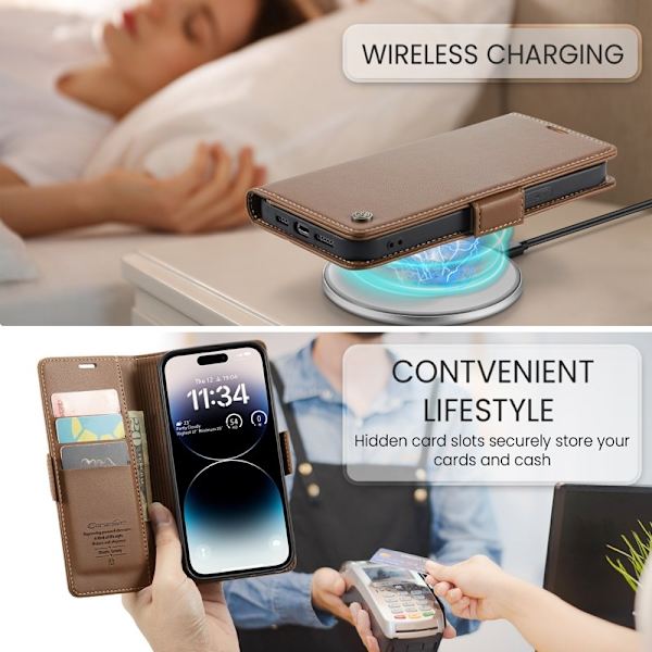 CASEME Plånboksfodral Konstläder för iPhone 14 Pro Max - Brun