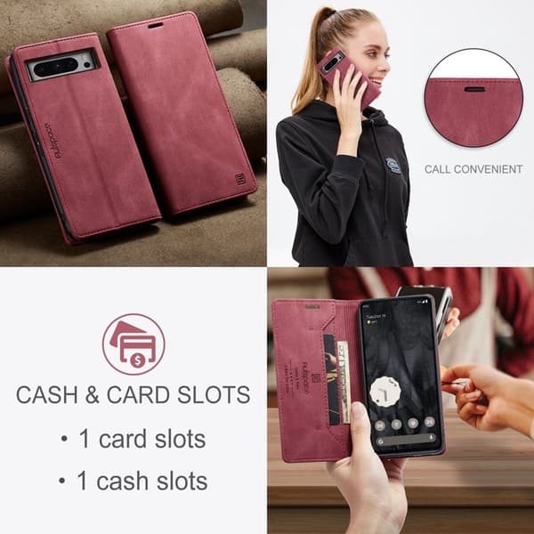 AUTSPACE Google Pixel 8 Pro Wallet Fodral KonstLäder - Röd