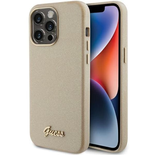Guess iPhone 15 Pro Max -kännykkäkuori Glitter Glossy Script - Kulta Guld
