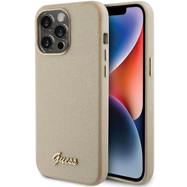 Guess Mobilskal till iPhone 15 Pro Max Glitter Glossy Script - Guld Guld
