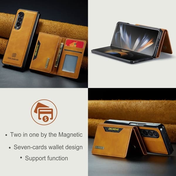 DG.MING Samsung Galaxy Z Fold4 Konstläder Plånboksfodral Magnetisk Brun