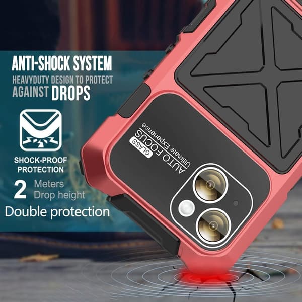 R-JUST Mobilskal till iPhone 15 Plus Shockproof Silikon + Metall Röd