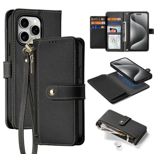 DUX DUCIS Lawa Series Plånboksfodral iPhone 15 Pro Äkta läder - Svart
