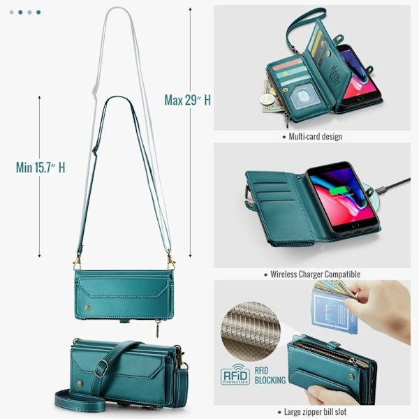 CASEME Plånboksfodral Konstläder för iPhone 6 Plus/7 Plus/8 Plus - Grön