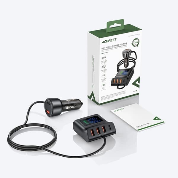 Acefast B11 138W USB-A USB-C biloplader med 6 porte - sort Black