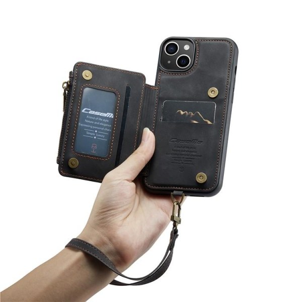 CASEME iPhone 14 Plånboksfodral C20 Zipper Kickstand - Svart