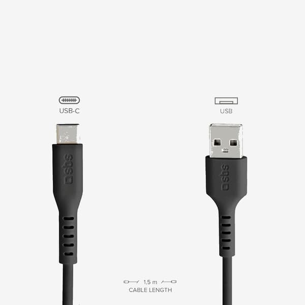 SBS USB-A - USB-C Kabel 1.5m - Svart Svart
