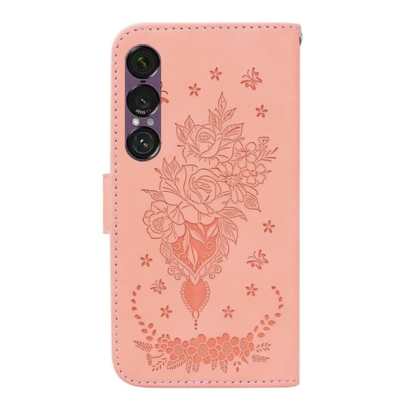 Sony Xperia 1 VII Konstläder Plånboksfodral Butterfly och Flower Pattern - Rosa Rosa